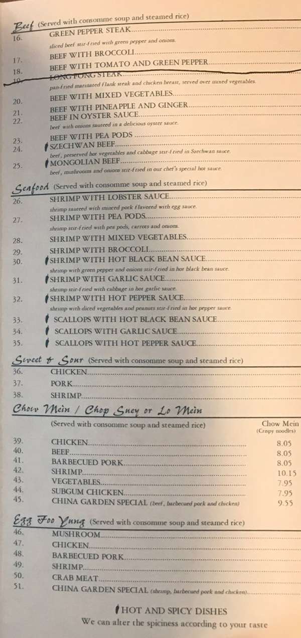 Page 3 of menu, China Garden Grand Forks, ND
